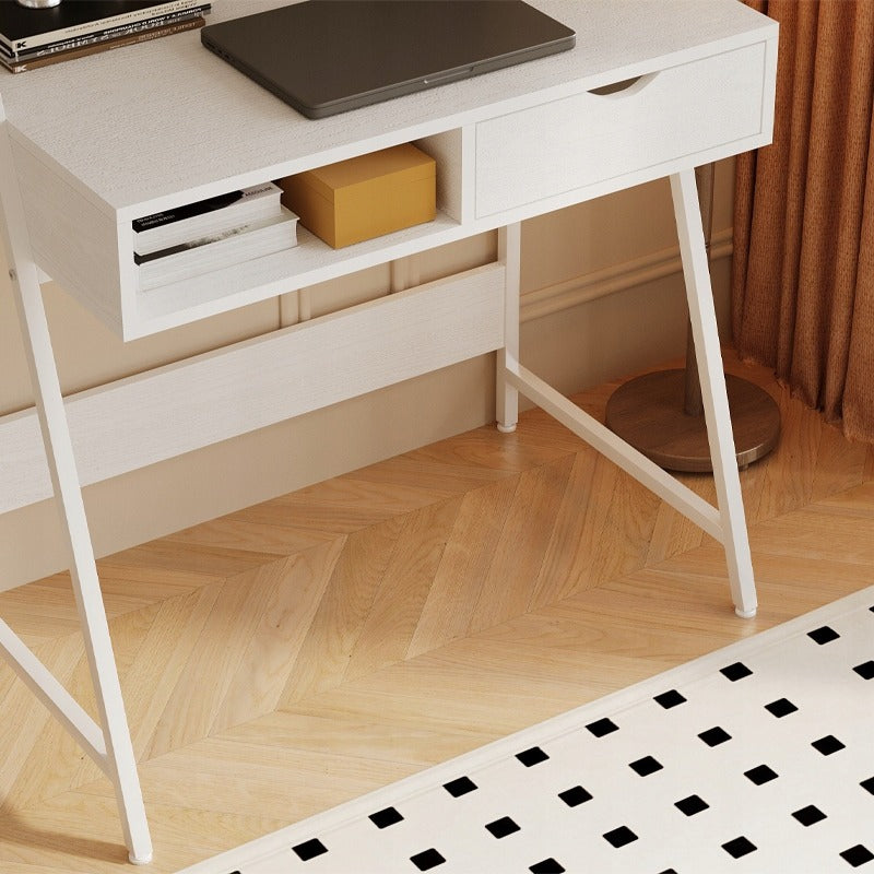 Birou computer 81x50 cm alb – MDF + cadru metalic, design loft modern