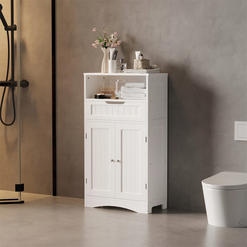 Dulap Independent de Baie cu 1 Usa si 1 Sertar, Alb din MDF, 60x30x108 cm