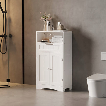 Dulap Independent de Baie cu 1 Usa si 1 Sertar, Alb din MDF, 60x30x108 cm