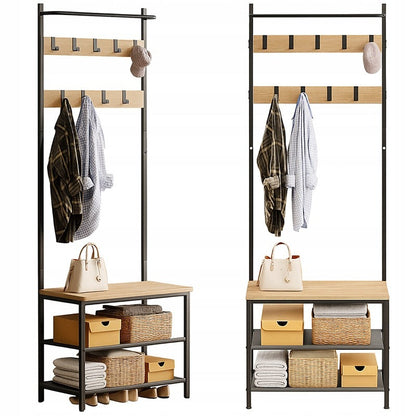 Cuier de Podea Stil Loft pentru Hol, 178x64 cm, Suport Haine si Pantofi Maro/Negru