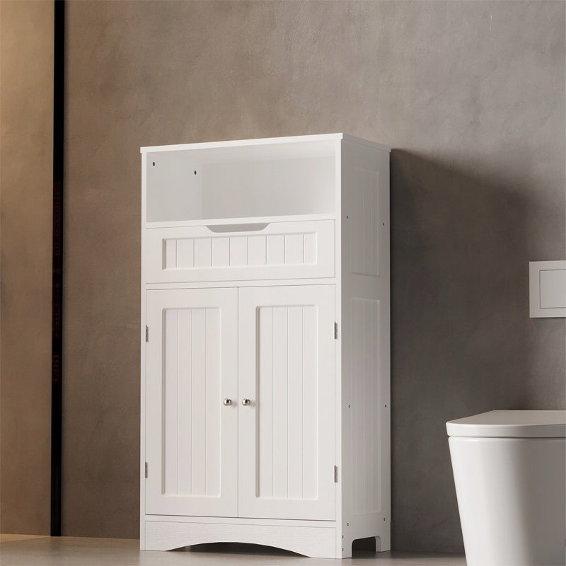 Dulap Independent de Baie cu 1 Usa si 1 Sertar, Alb din MDF, 60x30x108 cm