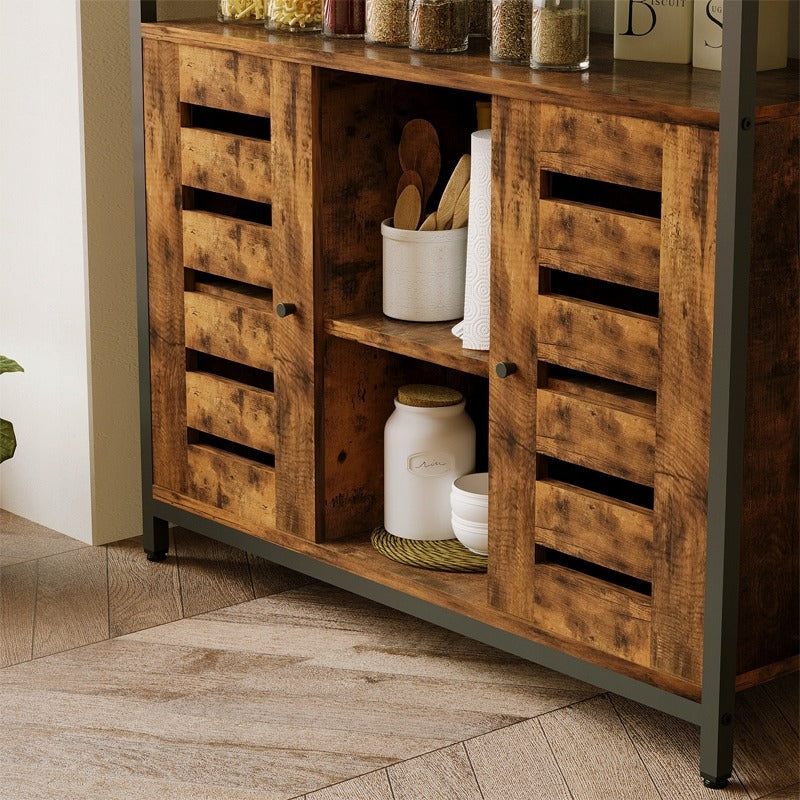 Bufet Stil Loft Maro cu Rafturi Deschise, Dulap Lateral Bucatarie si Living, 90x35x80 cm