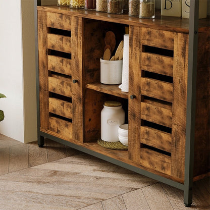 Bufet Stil Loft Maro cu Rafturi Deschise, Dulap Lateral Bucatarie si Living, 90x35x80 cm