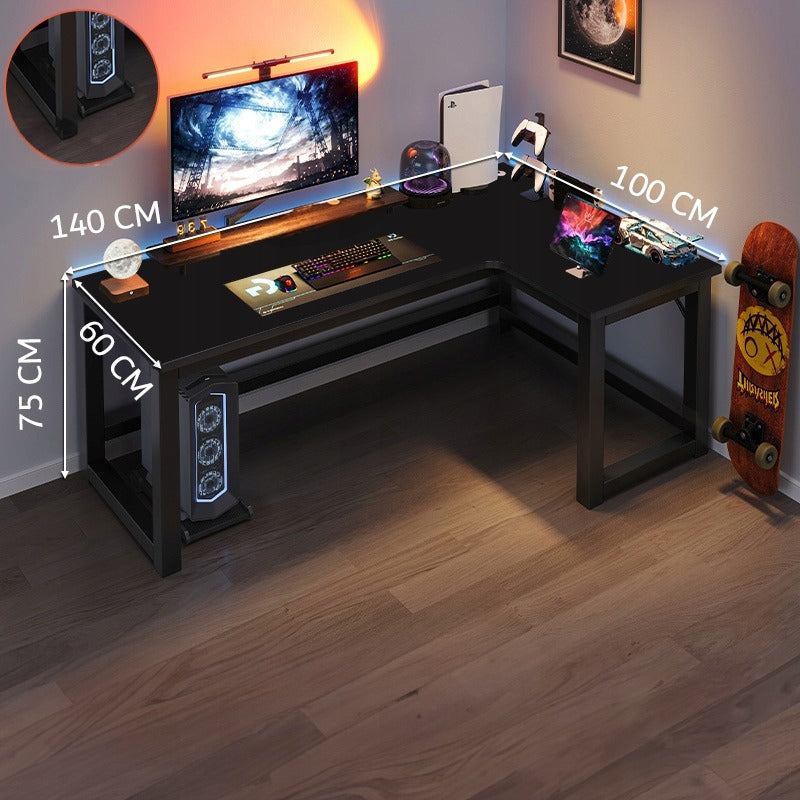 Birou de Colt in Forma de L pentru Gaming, Negru Mat din MDF, 140x100x75 cm