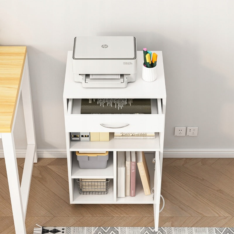 Raft birou 50 cm alb – suport imprimantă, MDF, design modern compact