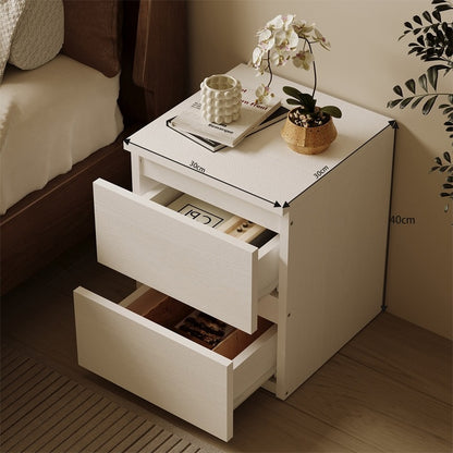 Noptiera Dormitor din MDF Alb cu 2 Sertare Stil Loft, 30x30x40 cm
