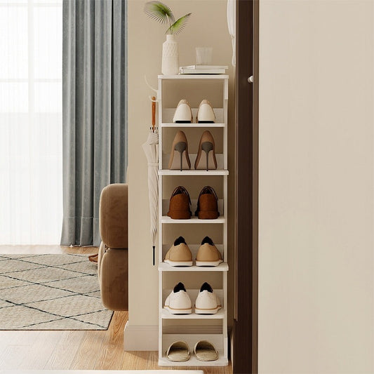 Pantofar Ingust Stil Loft cu 6 Rafturi, Alb complet, 27x30x112 cm, pentru Hol
