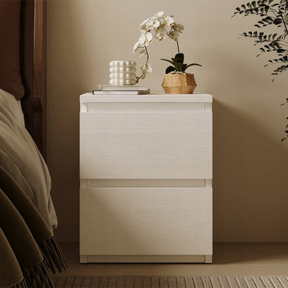 Noptiera Dormitor din MDF Alb cu 2 Sertare Stil Loft, 30x30x40 cm