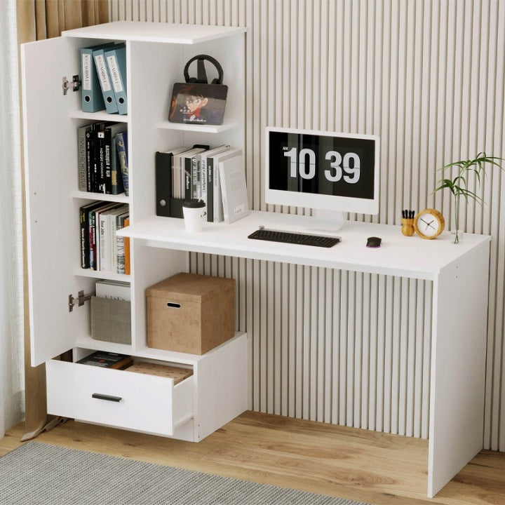 Birou pentru Calculator cu Raft 142 cm Alb – Stil Loft pentru Birou