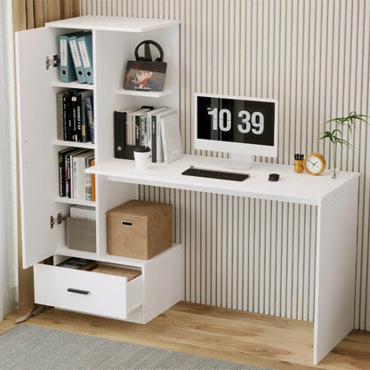 Birou pentru Calculator cu Raft 142 cm Alb – Stil Loft pentru Birou