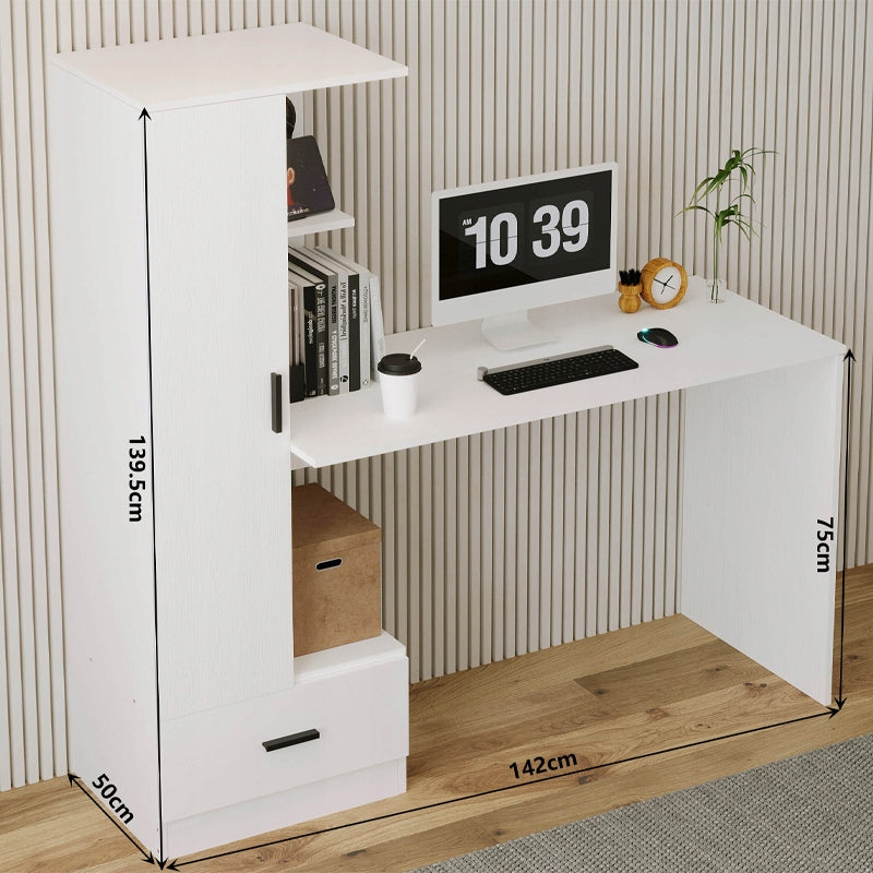 Birou pentru Calculator cu Raft 142 cm Alb – Stil Loft pentru Birou