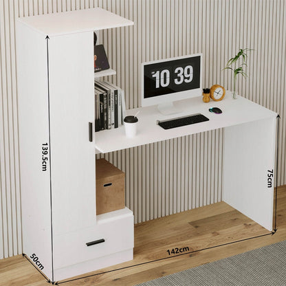 Birou pentru Calculator cu Raft 142 cm Alb – Stil Loft pentru Birou