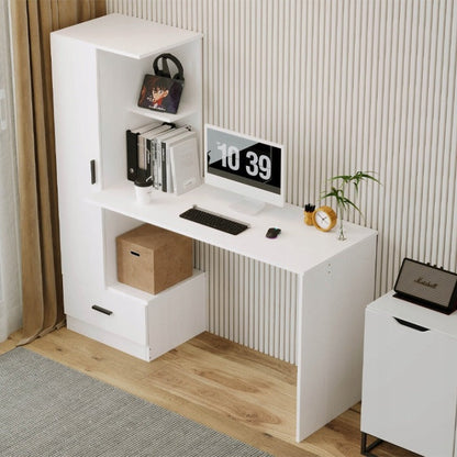 Birou pentru Calculator cu Raft 142 cm Alb – Stil Loft pentru Birou