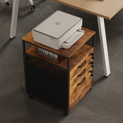 Dulap Mobil de Birou Loft 42 cm Stejar Rustic 2 Sertare cu Cheie și Roți