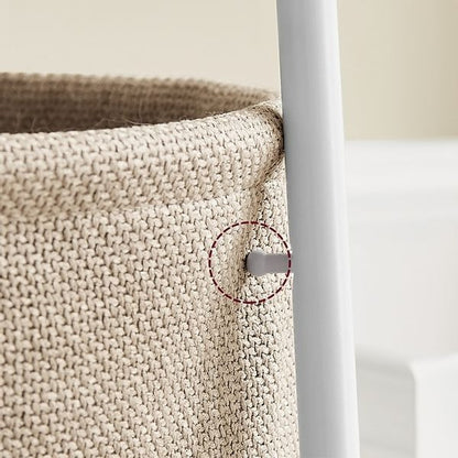 Măsuță de Cafea Rotundă Albă 45x60 cm cu Coș Bej Organizator Cadru Metalic