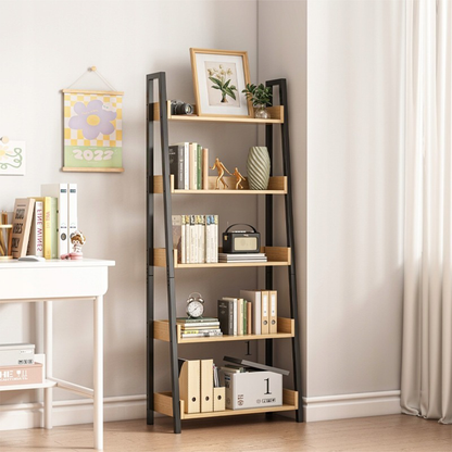 Bibliotecă loft 158 cm – 5 polițe, MDF + cadru metalic, design industrial