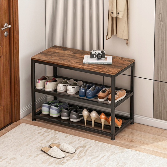 Bancă pentru pantofi 62 cm – șezut MDF lemn, cadru metalic, stil industrial