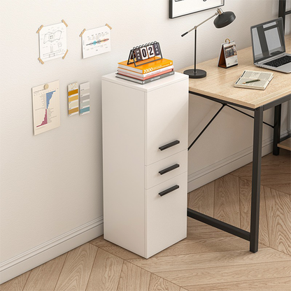 Raft depozitare birou 85 cm – alb, MDF, 2 rafturi + sertar, design loft