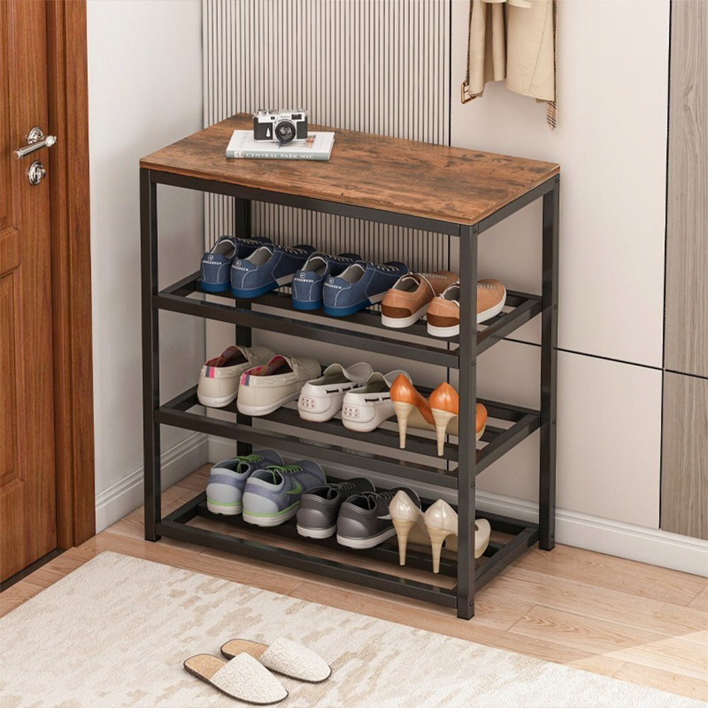 Dulap pantofi industrial 50 cm – 3 rafturi, metal și lemn, pentru hol/dressing
