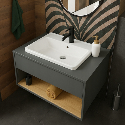 Lavoar în mobilier baie 52 cm – alb, ceramică, cu preaplin și orificiu baterie