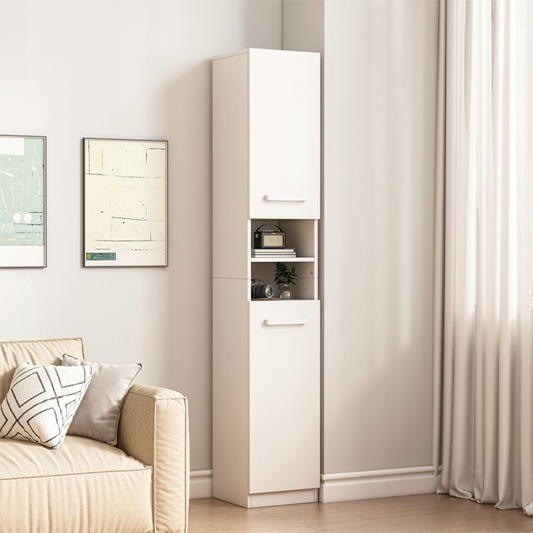Bibliotecă/dulap alb 180 cm – rafturi verticale, MDF, pentru baie, hol sau birou