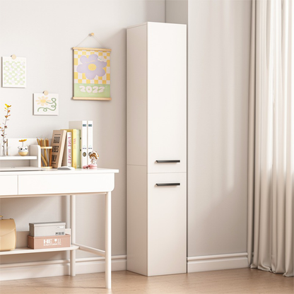 Dulap vertical alb 174 cm – cu rafturi și 2 uși, MDF, pentru living/birou/hol