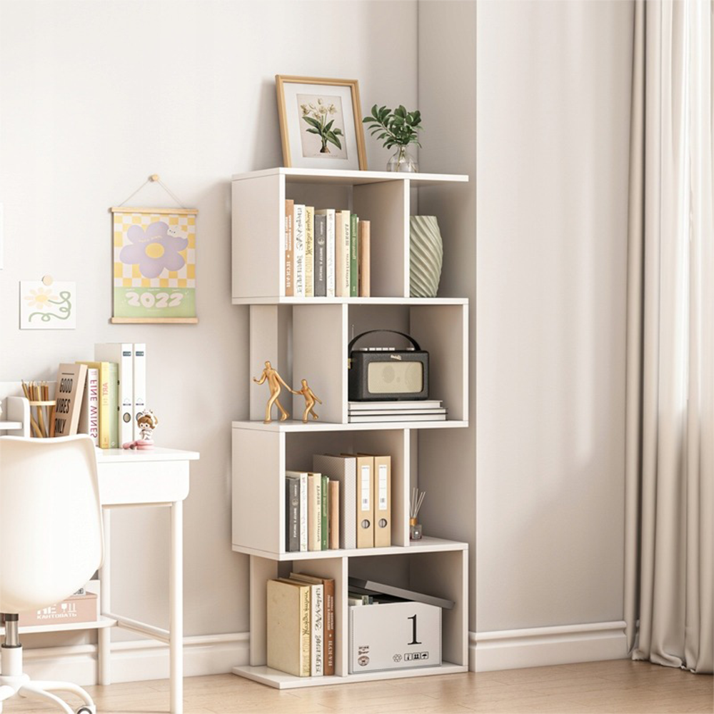 Bibliotecă albă 140 cm deschisă – rafturi spațioase, MDF, design scandinav