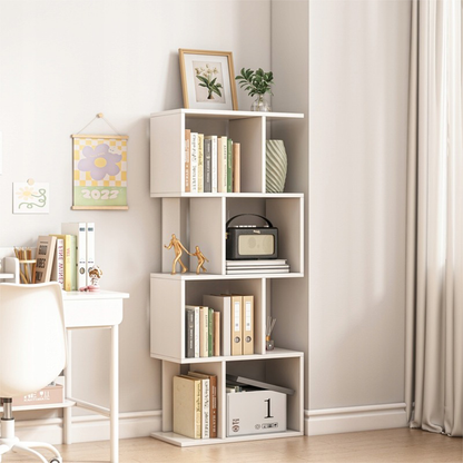 Bibliotecă albă 140 cm deschisă – rafturi spațioase, MDF, design scandinav