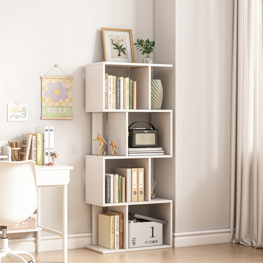 Bibliotecă albă 140 cm deschisă – rafturi spațioase, MDF, design scandinav