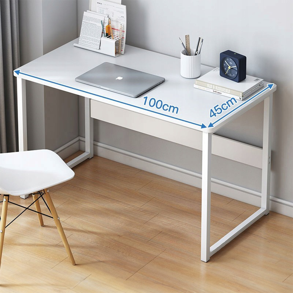 Birou computer 100 cm alb – loft modern cu poliță, MDF, pentru home office