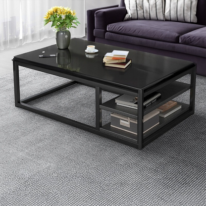 Masă cafea 120 cm – MDF, rafturi, stil industrial pentru living