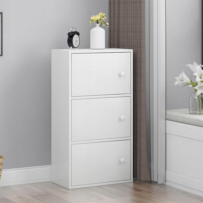 Comodă depozitare albă 78 cm – MDF, 3 polițe, pentru living/dormitor