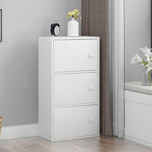 Comodă depozitare albă 78 cm – MDF, 3 polițe, pentru living/dormitor