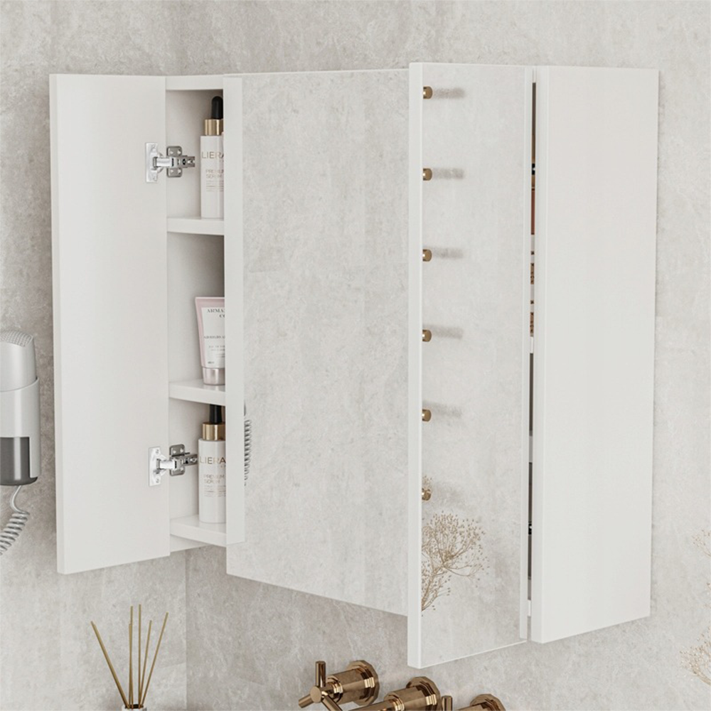 Dulap oglindă baie 60 cm – 3 uși, montat pe perete, MDF alb