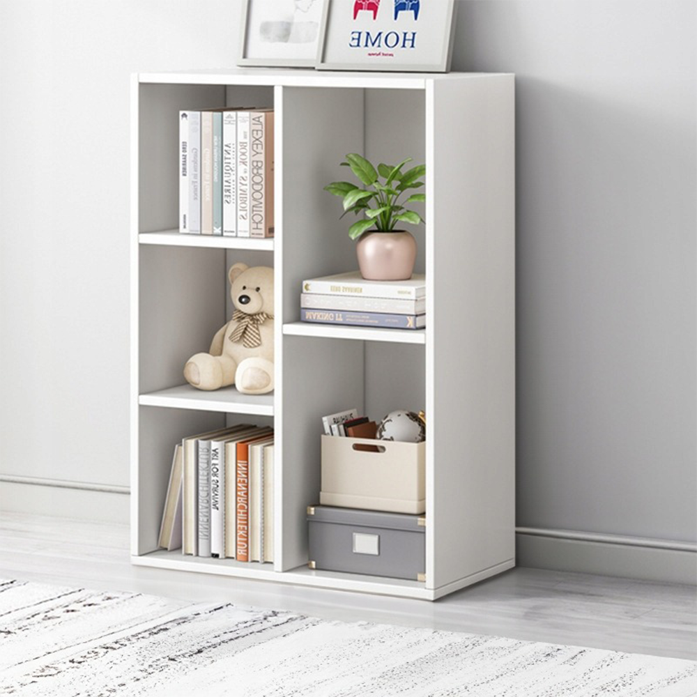 Bibliotecă compactă 80 cm – albă, 4 spații depozitare, MDF