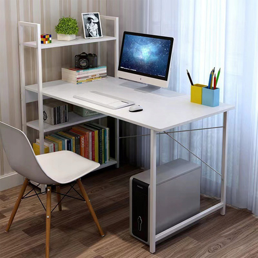 Birou alb 120 cm – cu rafturi laterale, MDF, design modern/scandinav