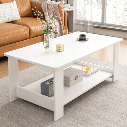 Masă cafea albă 100 cm – cu raft, MDF, stil modern/scandinav