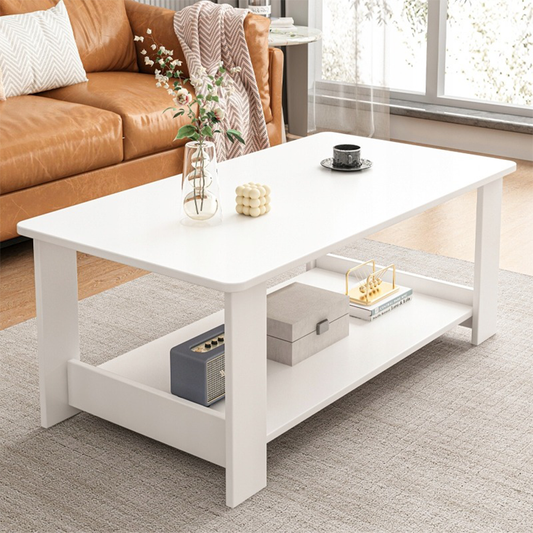 Masă cafea albă 100 cm – cu raft, MDF, stil modern/scandinav