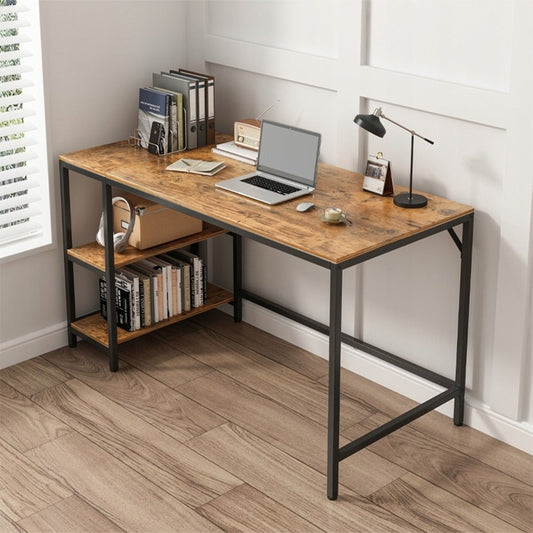 Birou maro rustic 120 cm – cu 2 rafturi laterale, MDF, design loft