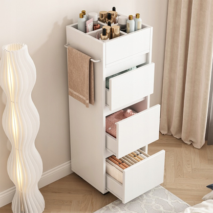 Dulap baie alb 90 cm – îngust, MDF, cu rafturi și compartiment închis