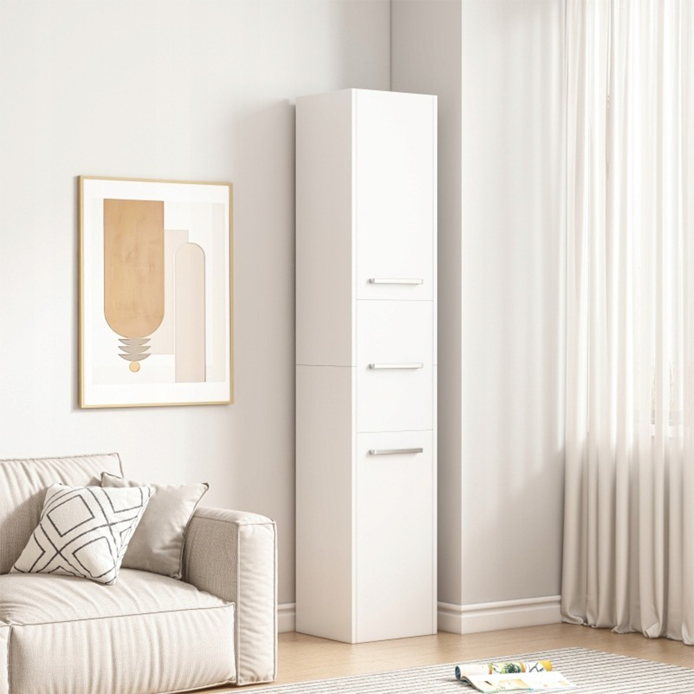 Dulap vertical alb 170 cm – îngust, 3 uși, MDF, organizator baie/birou