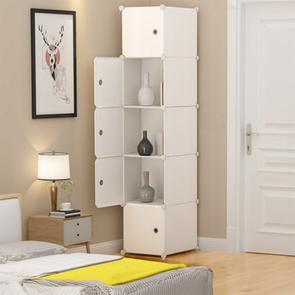 Dulap modular alb 185 cm – 5 polițe, organizator haine, plastic durabil