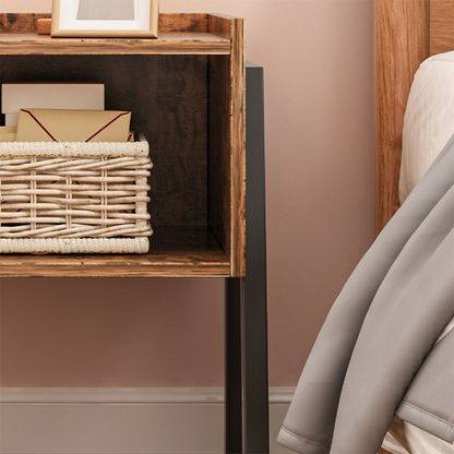 Măsuță noptiere maro rustic – 43 cm, MDF, design modern cu polițe