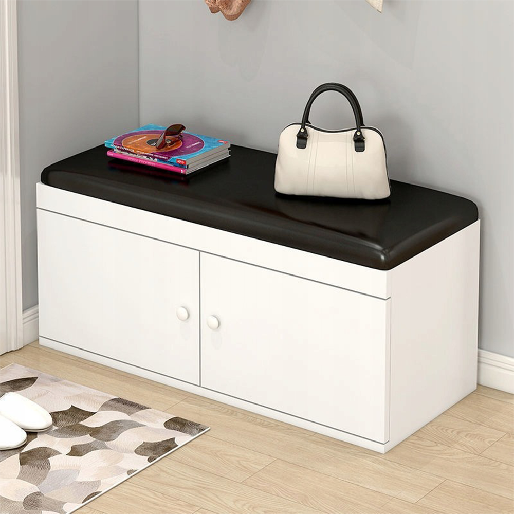 Bancă pantofi compactă 60 cm – alb, MDF, depozitare integrată pentru hol