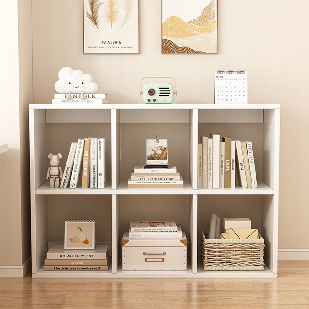 Bibliotecă modulară 6 compartimente – alb, 100 cm, MDF, organizare eficientă