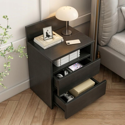Măsuță noptiere neagră 40 cm – cu sertare, design simplu, pentru dormitor