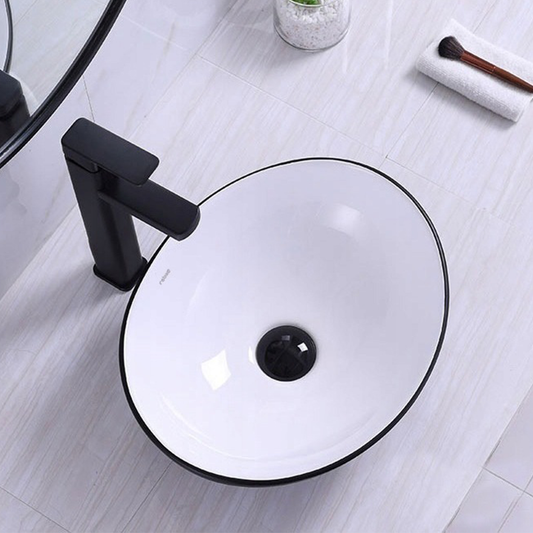 Lavoar Rebiko 42 cm – ceramică alb + negru, stil modern minimalist
