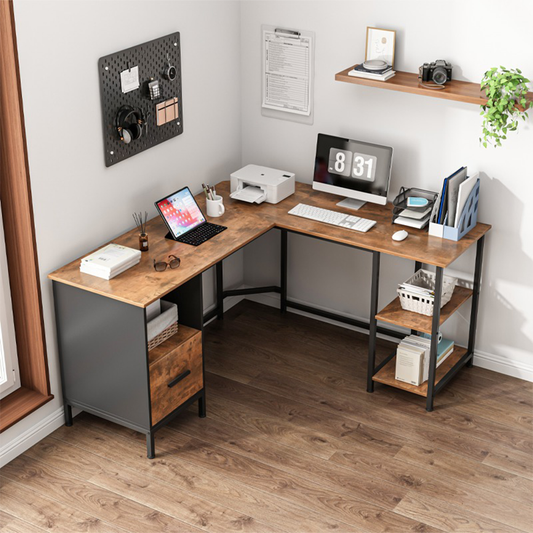 Birou colțar modern 150 cm – MDF + metal, stil industrial, pentru birou/gaming