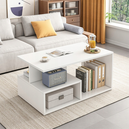 Măsuță cafea albă cu raft – 90x43 cm, stil modern, organizare living