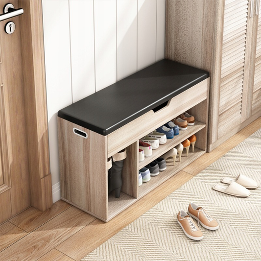Bancă pantofi cu ladă 80 cm – șezut tapițat, stejar, mobilier hol modern